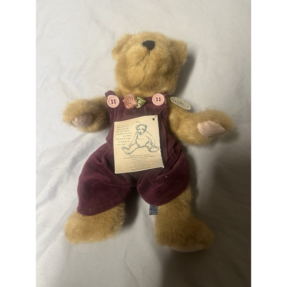 Boyds Bears Claire 11" J.B. Bean in Burgundy Velvet Romper Buttons Flower NWT